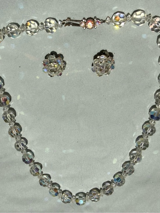Jewelry - Crystal Aurora Borealis Bead Necklace and Earrings Set - Clear